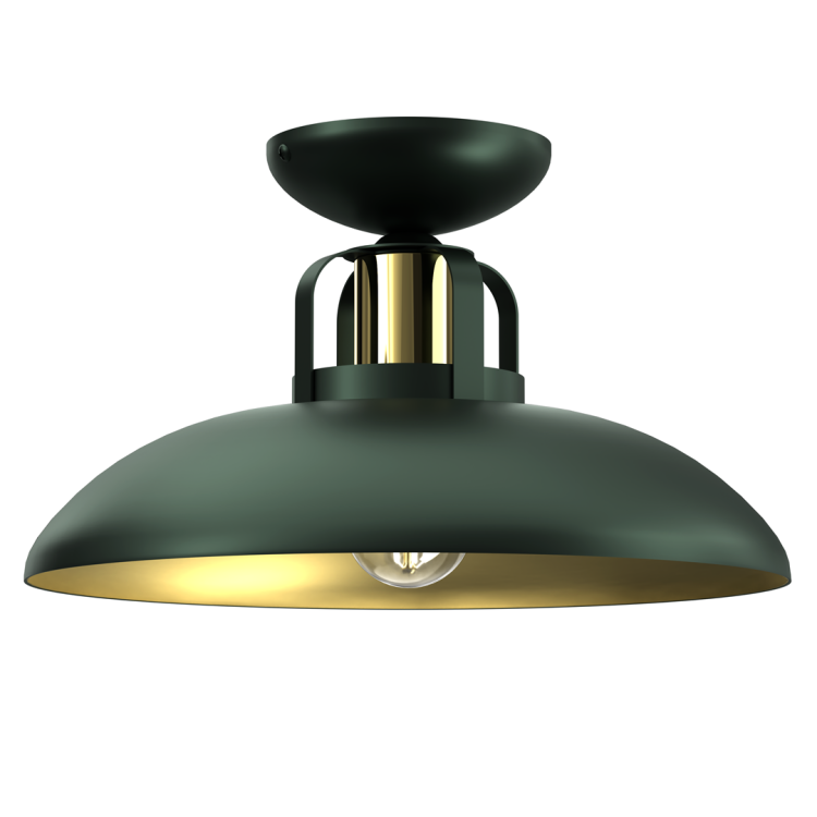 Zielona lampa sufitowa FELIX MLP7708 o średnicy 30 cm to nowoczesne oświetlenie z nutą luksusu – złote wnętrze pięknie odbija światło
