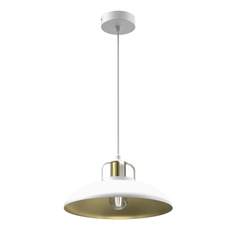 Stylowa lampa wisząca FELIX biała złota to nowoczesny akcent w każdym wnętrzu. Metalowy klosz ze złotym środkiem tworzy wyjątkowe światło i elegancki klimat.