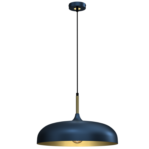 Lampa wisząca LINCOLN niebieska złota 1xE27 Milagro MLP7901 to eleganckie połączenie granatowego klosza i złotego wnętrza. Doskonale sprawdzi się nad stołem, wyspą kuchenną lub blatem. Stylowy design podkreśli charakter nowoczesnych wnętrz