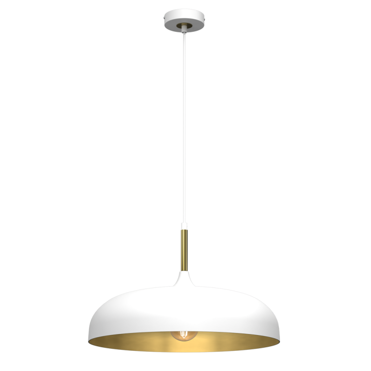 Lampa wisząca LINCOLN WHITE/GOLD Milagro MLP8031 z białym metalowym kloszem i złotym wnętrzem. Średnica 35 cm, regulowana wysokość 35–90 cm. Stylowa i funkcjonalna – idealna do salonu, kuchni i jadalni. Źródło światła 1x E27, IP20