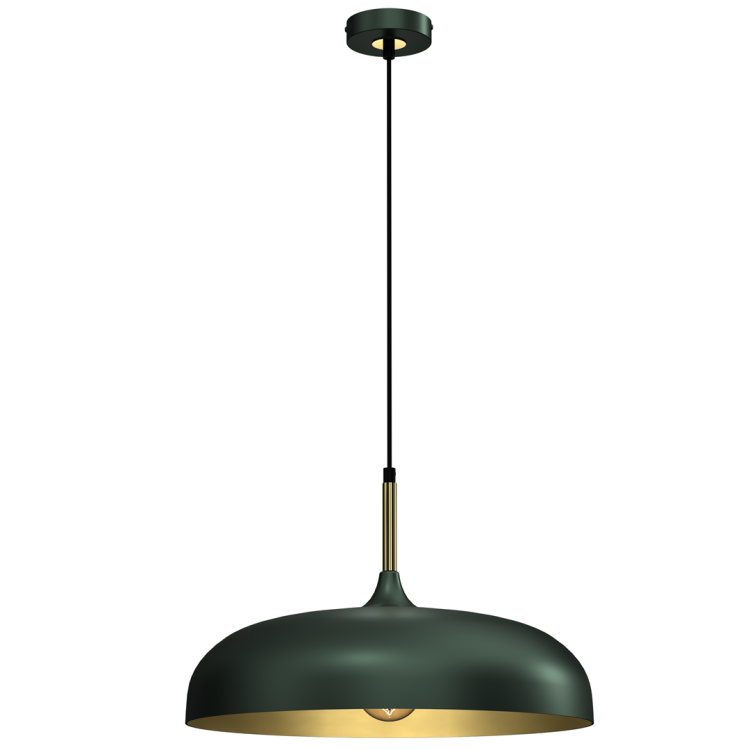Lampa wisząca LINCOLN GREEN/GOLD Milagro MLP8032 z zielonym metalowym kloszem i złotym wnętrzem. Elegancka i nowoczesna, idealna nad stół, wyspę kuchenną czy do salonu. Regulowana wysokość 35–90 cm, średnica 35 cm. Źródło światła 1x E27, IP20