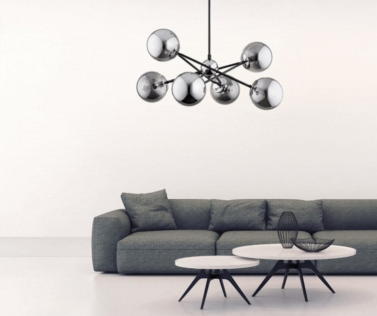 Lampa sufitowa SAGITO 6x40W Alfa 25616 to nowoczesne oświetlenie w stylu LOFT. Chromowana armatura z czarnymi akcentami i dymionymi kloszami tworzy elegancki design