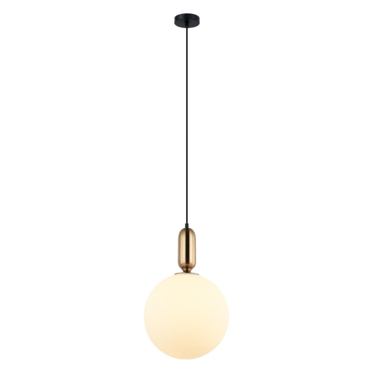 Stylowa lampa wisząca ALDEVA Italux z kulistym kloszem to doskonały wybór do eleganckich wnętrz. Połączenie brązu antycznego i białego szkła tworzy nowoczesny i dekoracyjny efekt w sypialni lub jadalni.