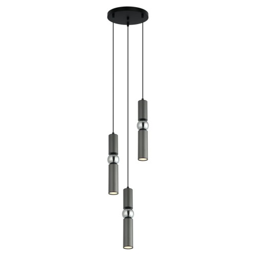 Lampa wisząca ISIDORA 3xGU10 Italux zachwyca nowoczesnym designem i eleganckim połączeniem szarości z chromowanymi detalami. Trzy zwisy tworzą efektowną kompozycję świetlną idealną nad stół, wyspę kuchenną lub do salonu.