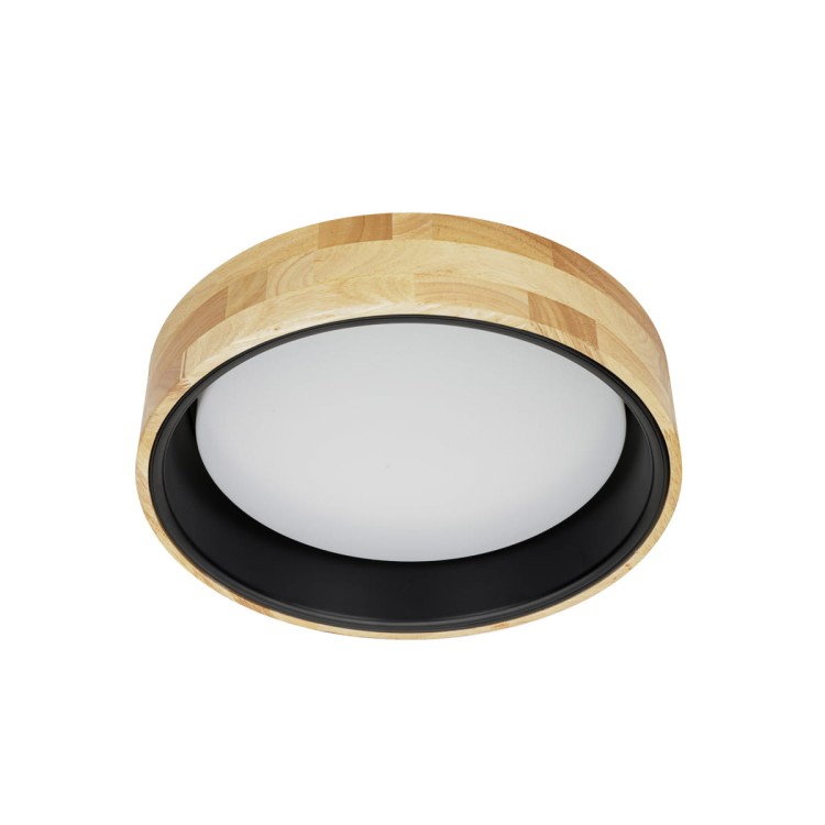 Plafon CAMPELO 20W LED Italux to nowoczesna lampa sufitowa z naturalnego drewna i metalu. Oferuje 2000 lm oraz neutralną barwę światła 4000 K. Średnica 35 cm i wysokość 7 cm sprawdzą się także w niższych wnętrzach.