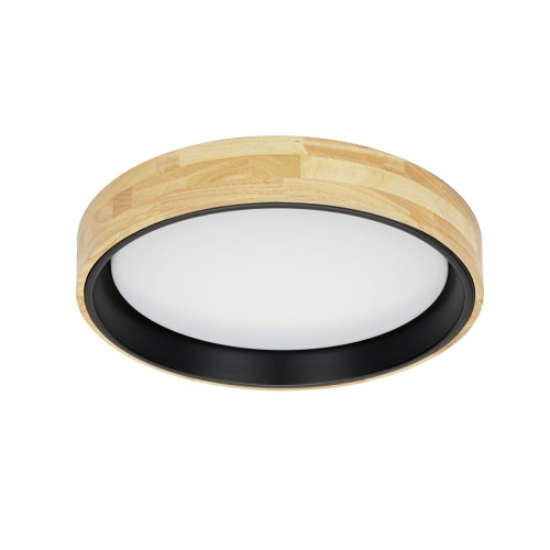 Plafon CAMPELO 25W LED Italux to drewniana lampa sufitowa o średnicy 45 cm. Zapewnia 2500 lm oraz neutralną barwę światła 4000 K. Niska konstrukcja 7 cm pasuje do salonu, jadalni, sypialni, kuchni i biura.