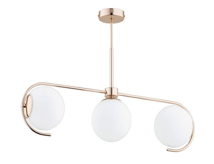 Nowoczesna lampa ASTANA WHITE Alfa 63085 zachwyca złotym wykończeniem i mlecznobiałymi kulami. Doskonała do wnętrz glamour, modern, japandi i loft soft. Trzy punkty światła E14 zapewniają komfortowe, nastrojowe oświetlenie.