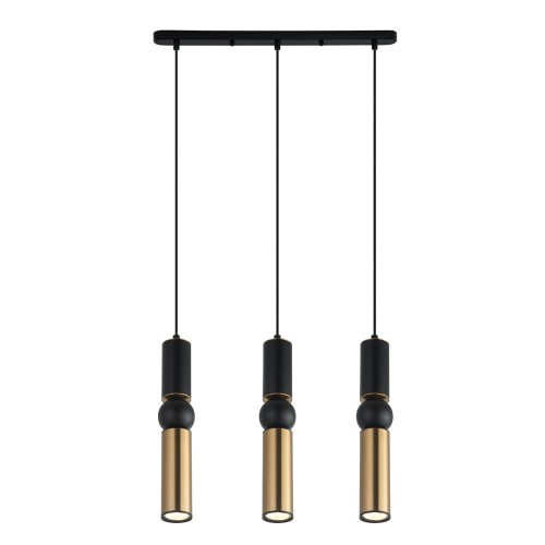 Lampa wisząca ISIDORA 3xGU10 Italux zachwyca nowoczesnym designem i eleganckim połączeniem czerni z brązem antycznym. Trzy punkty świetlne doskonale oświetlą stół, wyspę kuchenną lub blat roboczy, podkreślając charakter wnętrza.