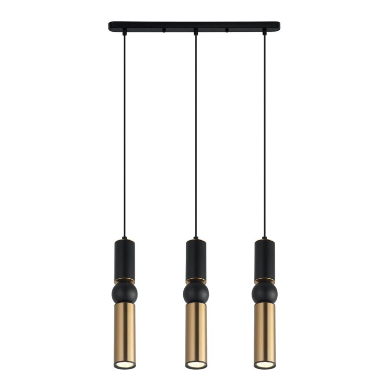 Lampa wisząca ISIDORA 3xGU10 Italux zachwyca nowoczesnym designem i eleganckim połączeniem czerni z brązem antycznym. Trzy punkty świetlne doskonale oświetlą stół, wyspę kuchenną lub blat roboczy, podkreślając charakter wnętrza.