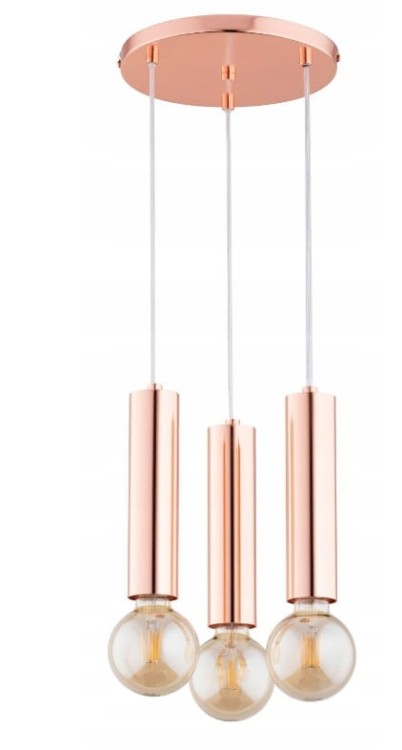 Nowoczesna lampa JAZZ 3xE27 miedziana Alfa 62227 zachwyca prostotą i elegancją. Metalowa konstrukcja i ciepły odcień miedzi doskonale podkreślają styl loft, scandi i glamour. Idealna nad stół lub wyspę kuchenną. IP20, E27, 230V.