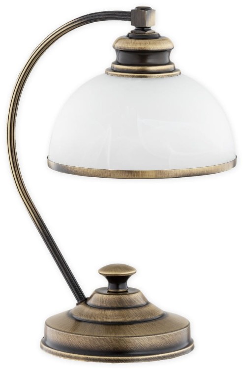 Lampka stołowa PELION Lemir w stylu klasycznym, wykonana z metalu w kolorze patyna z kloszem z białego szkła alabastrowego. Idealna do salonu, gabinetu lub sypialni. Elegancki design, wysoka jakość i ponadczasowy charakter. Stylowy dodatek do wnętrz.