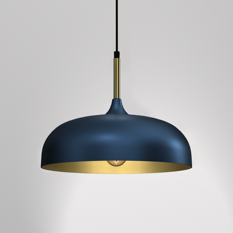 Lampa wisząca LINCOLN BLUE/GOLD Milagro MLP8033 z niebieskim metalowym kloszem i złotym wnętrzem. Nowoczesna i elegancka, idealna do salonu, jadalni lub kuchni. Regulowana wysokość 35–90 cm i średnica 35 cm zapewniają funkcjonalne.