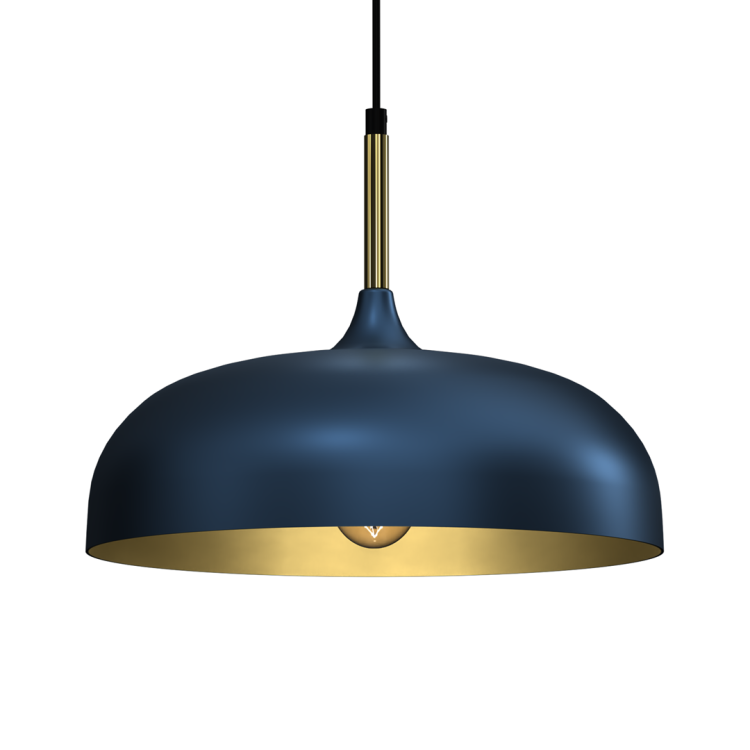 Lampa wisząca LINCOLN BLUE/GOLD Milagro MLP8033 z niebieskim metalowym kloszem i złotym wnętrzem. Nowoczesna i elegancka, idealna do salonu, jadalni lub kuchni. Regulowana wysokość 35–90 cm i średnica 35 cm zapewniają funkcjonalne.