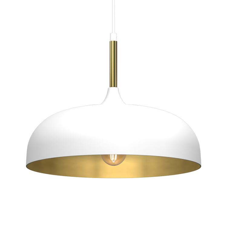Lampa wisząca LINCOLN WHITE/GOLD Milagro MLP8031 z białym metalowym kloszem i złotym wnętrzem. Średnica 35 cm, regulowana wysokość 35–90 cm. Stylowa i funkcjonalna – idealna do salonu, kuchni i jadalni. Źródło światła 1x E27, IP20