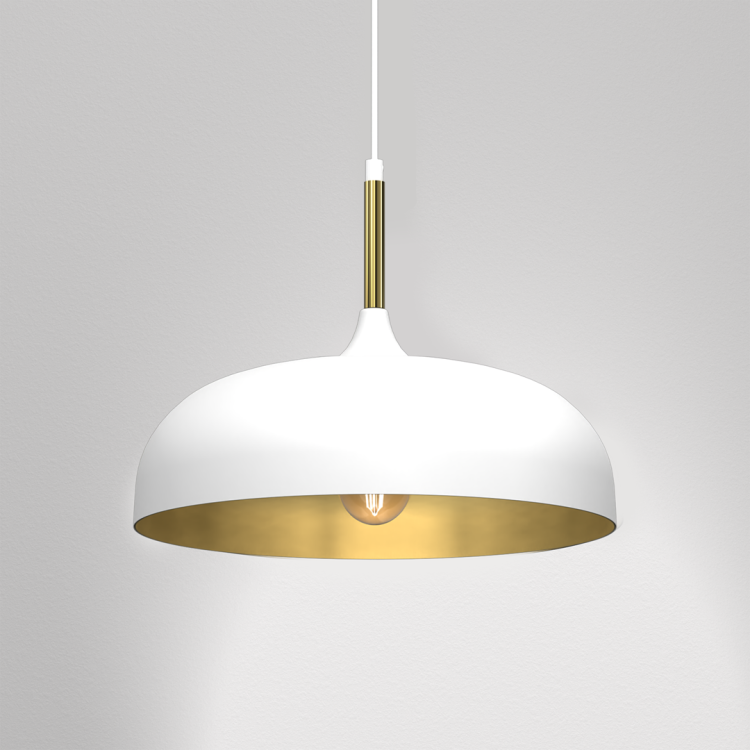 Lampa wisząca LINCOLN WHITE/GOLD Milagro MLP8031 z białym metalowym kloszem i złotym wnętrzem. Średnica 35 cm, regulowana wysokość 35–90 cm. Stylowa i funkcjonalna – idealna do salonu, kuchni i jadalni. Źródło światła 1x E27, IP20