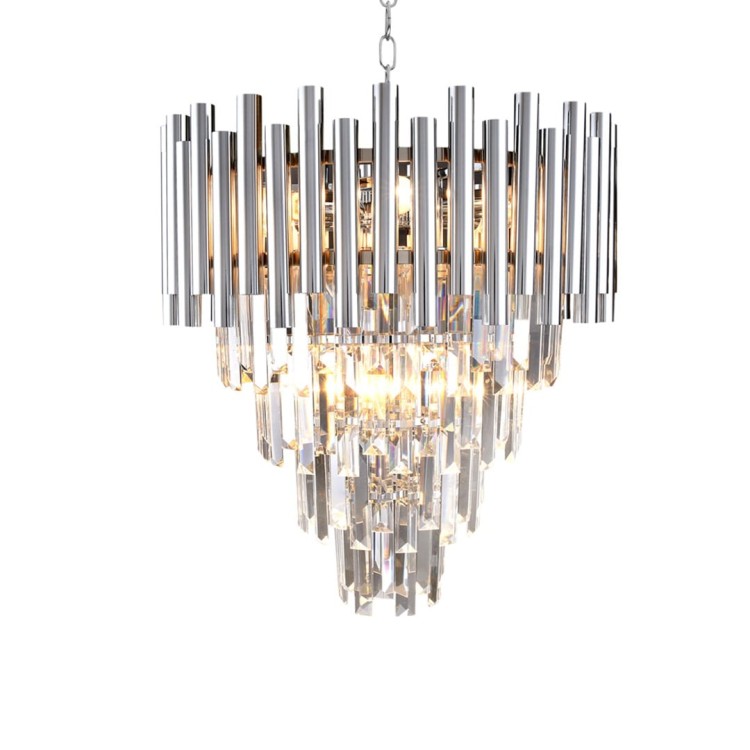 Żyrandol MADISON chrom 9xE14 Milagro ML5991 doskonale sprawdzi się we wnętrzach glamour, modern classic i nowojorskich. Kryształowa forma dodaje elegancji, a dziewięć źródeł światła zapewnia komfortowe oświetlenie.