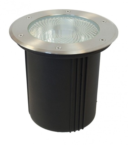 Lampa najazdowa PABLA M4031 SU-MA to duża okrągła oprawa gruntowa E27 do iluminacji elewacji, podjazdu i zieleni. IP67, hartowane szkło i nacisk do 500 kg zapewniają trwałość. Średnica 20 cm. Żarówka nie jest w komplecie.