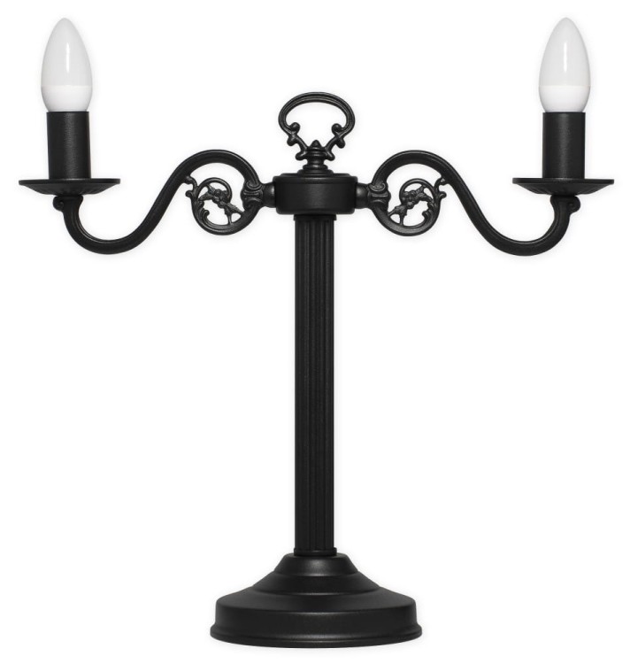 Lampa stołowa ŚWIECZNIK 2xE14 marki Lemir ma 50 cm szerokości i 55 cm wysokości. Czarna konstrukcja ze stali i odlewu ZNAL oraz włącznik na przewodzie zapewniają elegancki wygląd i wygodną obsługę.