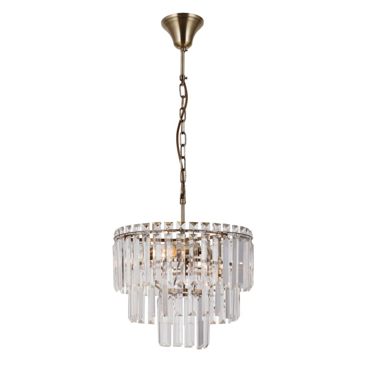 Lampa wisząca BUENA 4xE14 Italux w kolorze patyny z eleganckimi kryształami to stylowe oświetlenie do salonu, jadalni czy sypialni. Średnica 35 cm, wysokość 97 cm. Klasyczny design, solidne wykonanie i możliwość stosowania żarówek LED E14 do 40W