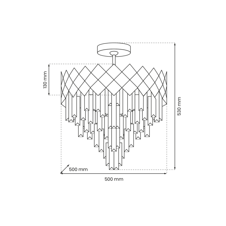Lampa sufitowa CARISMA 9xE14 Milagro łączy srebrzysty chrom z przezroczystymi kryształami. Montowana blisko sufitu konstrukcja o szerokości 50 cm pięknie prezentuje się w salonie, jadalni, sypialni i holu.