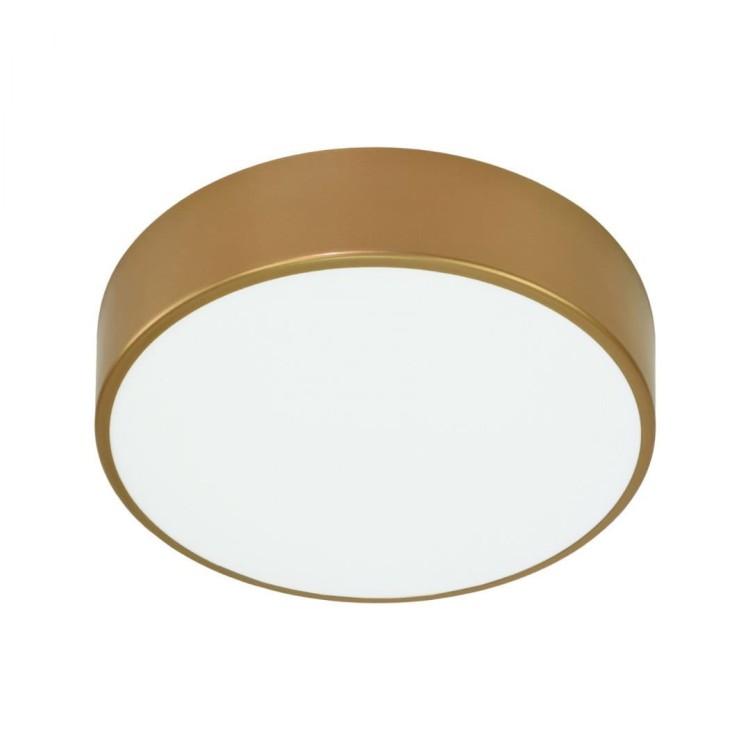 Plafon CLEO 40 cm złoty marki Temar z kloszem mlecznym i systemem mocowania TWIST to elegancka i funkcjonalna lampa sufitowa. Wyposażona w 3x E27 24W, IP54 – idealna do łazienki, kuchni, garażu czy warsztatu. Estetyczny design i wysoka trwałość