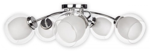 Plafon DEXY O2045 P5 CH marki Lemir to elegancka lampa sufitowa z pięcioma podwójnymi kloszami ze szkła. Chromowana konstrukcja i praktyczny podział świecenia 3+2 sprawiają, że doskonale sprawdzi się w salonie, jadalni i sypialni.