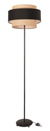 Lampa podłogowa LUNA 1xE27 zachwyca podwójnym abażurem z czarnej tkaniny i naturalnej juty. Czarna, matowa konstrukcja o wysokości 167 cm pasuje do salonu, sypialni i gabinetu w stylu boho, loftowym lub nowoczesnym