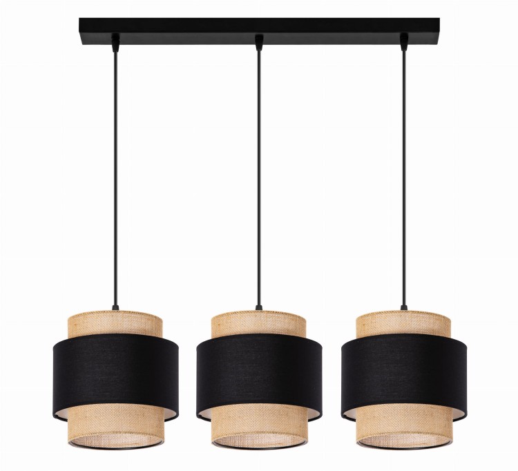 Stylowa lampa LUNA 3xE27 czarna juta Boho łączy metal, tkaninę i naturalną jutę. Doskonała do wnętrz w stylu scandi, eko i nowoczesnym – zapewnia ciepłe, nastrojowe oświetlenie.