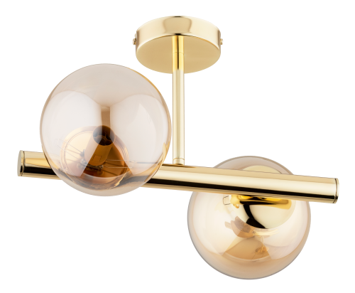 Plafon ERAL 2xE14 Alfa to elegancka lampa sufitowa w kolorze złotym z bursztynowymi kloszami. Idealna do salonu, sypialni i przedpokoju. Kompaktowa forma i ciepłe światło tworzą przytulny klimat w każdym wnętrzu.