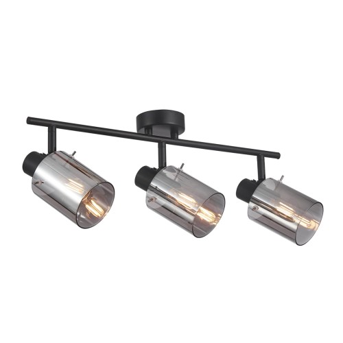 Lampa sufitowa SARDO Italux SPL-5581-3-BK-SG to nowoczesny plafon z dymionymi kloszami i czarną konstrukcją. Trzy regulowane punkty światła E14 pozwalają dopasować oświetlenie do wnętrza. Idealna do salonu, kuchni lub przedpokoju.