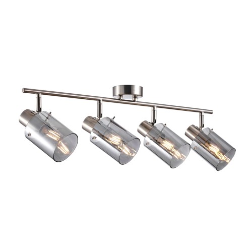 Lampa sufitowa SARDO Italux SPL-5581-4-SC-SG to nowoczesny plafon z dymionymi kloszami i srebrnym wykończeniem. Cztery regulowane punkty światła doskonale sprawdzą się w salonie, kuchni oraz nowoczesnej jadalni.