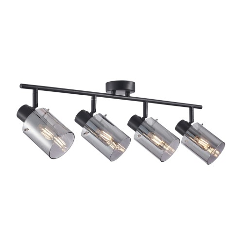 Lampa sufitowa SARDO Italux SPL-5581-4-BK-SG to nowoczesny plafon z czterema regulowanymi kloszami z dymionego szkła. Czarna konstrukcja i loftowy styl doskonale sprawdzą się w salonie, kuchni, jadalni lub przedpokoju.