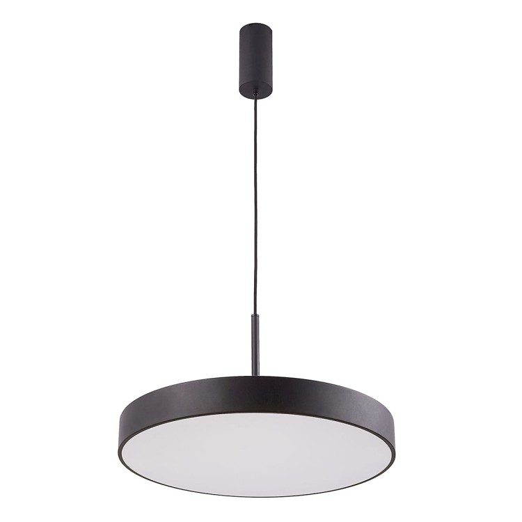 Lampa sufitowa ORBITAL Italux 30W LED w czarnym kolorze zapewnia 1800 lm i ciepłe światło 3000K. Okrągły klosz Ø40 cm oraz regulowana wysokość do 120 cm sprawiają, że idealnie pasuje nad stół, wyspę lub barek.