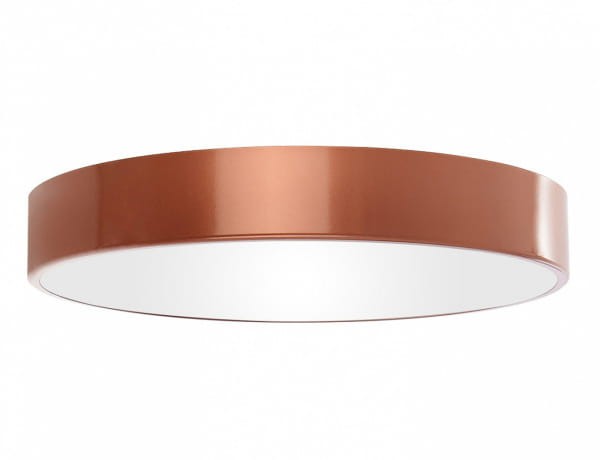 Plafon CLEO 50 cm miedziany marki Temar to elegancka lampa sufitowa z mlecznym szklanym kloszem. Cztery oprawki E27 zapewniają skuteczne oświetlenie, a uniwersalna konstrukcja umożliwia montaż zarówno na suficie, jak i na ścianie.
