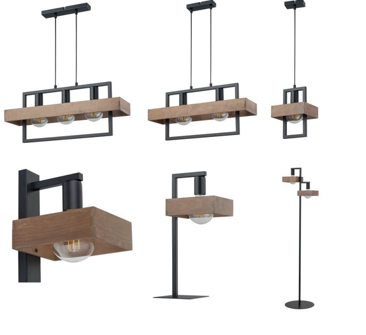 Lampa sufitowa ROBIN 2x60W drewno czarna Sigma to eleganckie połączenie stali i naturalnego drewna. Idealna nad stół lub wyspę kuchenną. Prosta forma i ciepły klimat sprawiają, że doskonale pasuje do wnętrz loftowych i nowoczesnych.