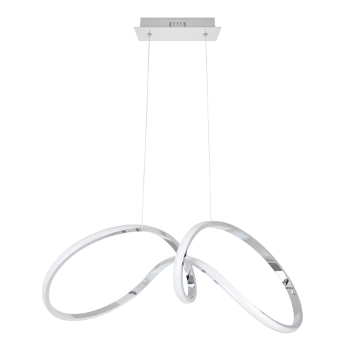 Lampa wisząca TESORO ML7952 w kolorze chrom to nowoczesne oświetlenie LED o futurystycznej formie. Moc 48W, strumień świetlny 2400 lm i neutralna barwa światła 4000K sprawiają, że idealnie sprawdzi się w salonie, jadalni i kuchni.