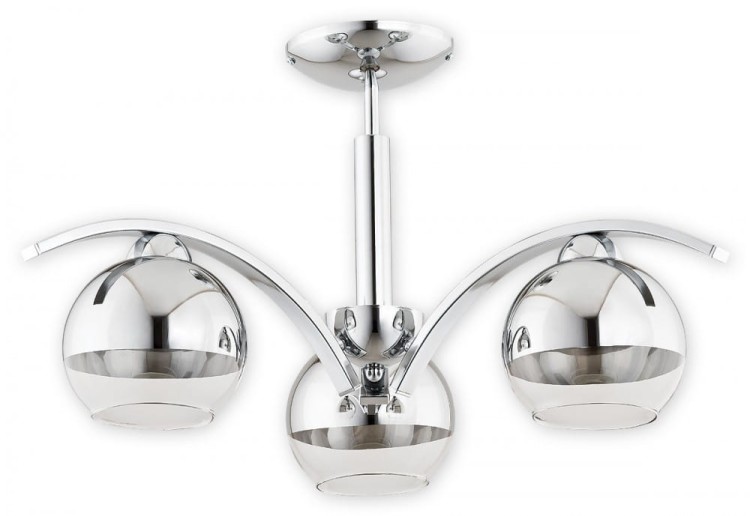 Elegancki żyrandol LEO chrom Lemir O2523 W3 CH, trzy szklane klosze w srebrnym kolorze, armatura chromowana, klasyczna lampa sufitowa do salonu, jadalni, gabinetu lub sypialni, solidne wykonanie, mocowanie na kołek rozporowy, maksymalna moc 3x60W