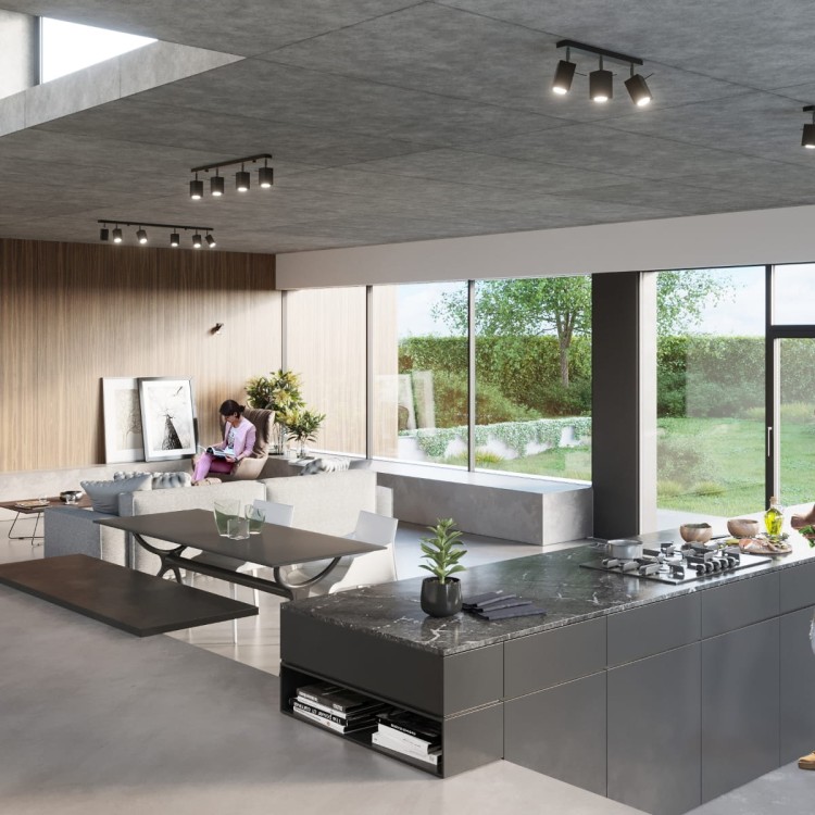 Czarny kinkiet punktowy Merida z ruchomym kloszem, zamontowany na ścianie. Emituje skierowane światło idealne do czytania lub podświetlenia wybranej strefy. Doskonały do wnętrz nowoczesnych, loftowych i minimalistycznych