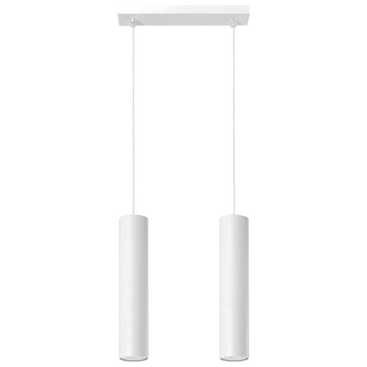 Lampa wisząca LAGOS Sollux SL.0324 w kolorze białym to nowoczesne oświetlenie z dwoma kloszami GU10 w formie tuby. Minimalistyczny design doskonale sprawdzi się nad stołem, wyspą kuchenną lub w salonie. Regulowana wysokość zawieszenia.