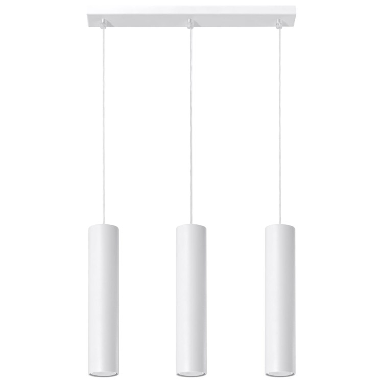 Lampa wisząca LAGOS Sollux SL.0325 w kolorze białym to nowoczesne oświetlenie z trzema kloszami GU10 w formie tuby. Minimalistyczny design doskonale sprawdzi się nad stołem, wyspą kuchenną lub w salonie. Regulowana wysokość zawieszenia.