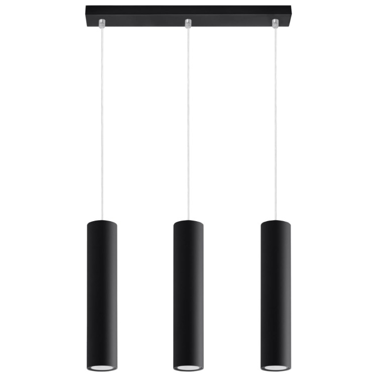 Lampa wisząca LAGOS 3xGU10 Sollux SL.0329 to nowoczesne oświetlenie z trzema czarnymi tubami. Minimalistyczna forma doskonale sprawdzi się nad stołem, wyspą kuchenną lub w salonie loftowym i industrialnym.