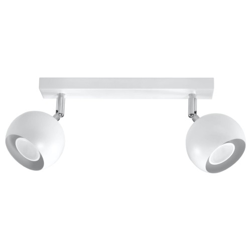 Biały plafon OCULARE SL.0438 marki Sollux posiada 2 regulowane reflektory GU10. Kompaktowa stalowa konstrukcja o długości 30 cm sprawdzi się jako oświetlenie korytarza, sypialni, garderoby, kuchni lub domowego biura.