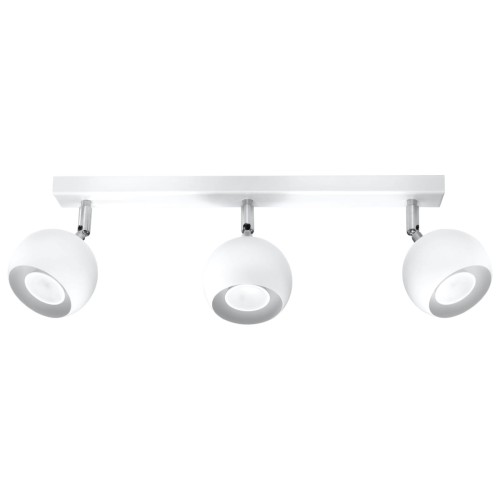 Plafon OCULARE SL.0439 marki Sollux to biała, metalowa lampa sufitowa z trzema oprawkami GU10. Prosta forma pasuje do kuchni, salonu, korytarza i biura, a możliwość doboru żarówek pozwala dopasować barwę oraz moc światła.