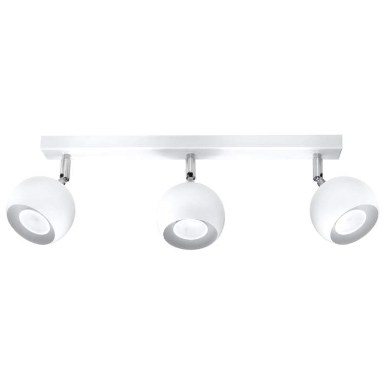 Plafon OCULARE SL.0439 marki Sollux to biała, metalowa lampa sufitowa z trzema oprawkami GU10. Prosta forma pasuje do kuchni, salonu, korytarza i biura, a możliwość doboru żarówek pozwala dopasować barwę oraz moc światła.