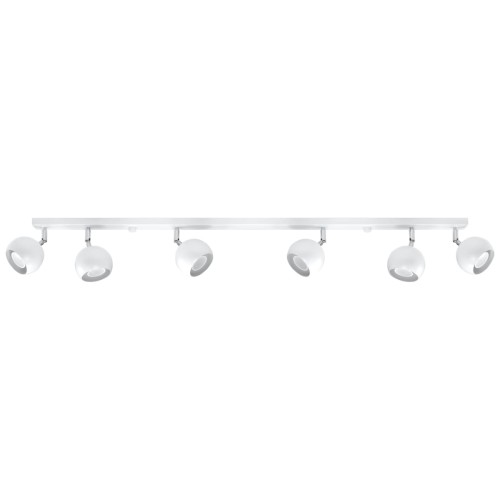 Biały plafon OCULARE SL.0442 marki Sollux posiada 6 regulowanych reflektorów GU10. Metalowa listwa o długości 118 cm sprawdzi się jako funkcjonalne oświetlenie kuchni, salonu, jadalni, korytarza, garderoby lub biura.