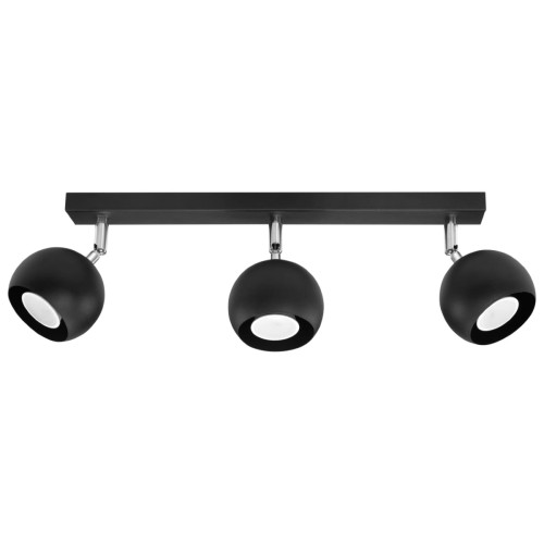 Plafon OCULARE 3 Sollux SL.0445 to czarna metalowa lampa sufitowa z trzema regulowanymi reflektorami GU10. Pozwala skierować światło na wybrane strefy salonu, kuchni, przedpokoju lub biura. Nowoczesny design pasuje do wnętrz loftowych. Do każdego wnętrza.