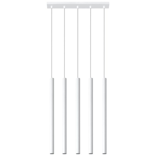 Lampa wisząca PASTELO SL.0468 w białym kolorze to nowoczesne oświetlenie z 5 smukłymi tubami G9 LED. Minimalistyczny design doskonale sprawdzi się nad stołem, wyspą kuchenną lub barkiem w aranżacjach modern i japandi.