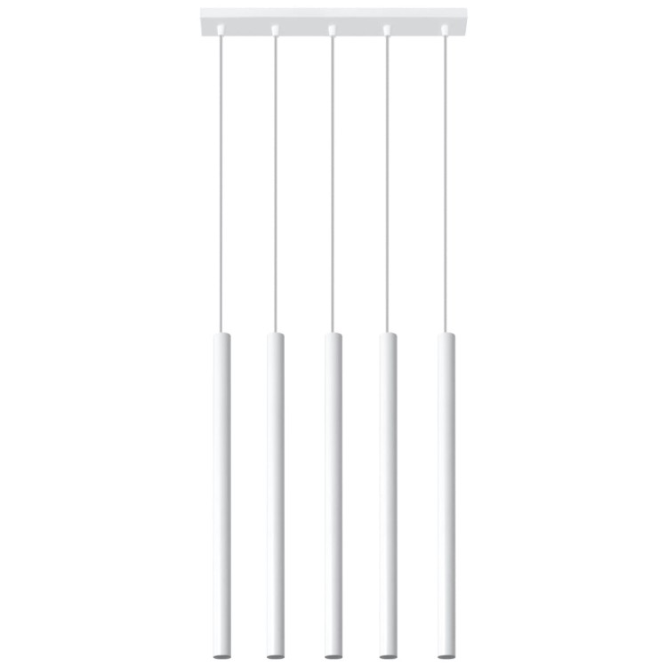 Lampa wisząca PASTELO SL.0468 w białym kolorze to nowoczesne oświetlenie z 5 smukłymi tubami G9 LED. Minimalistyczny design doskonale sprawdzi się nad stołem, wyspą kuchenną lub barkiem w aranżacjach modern i japandi.