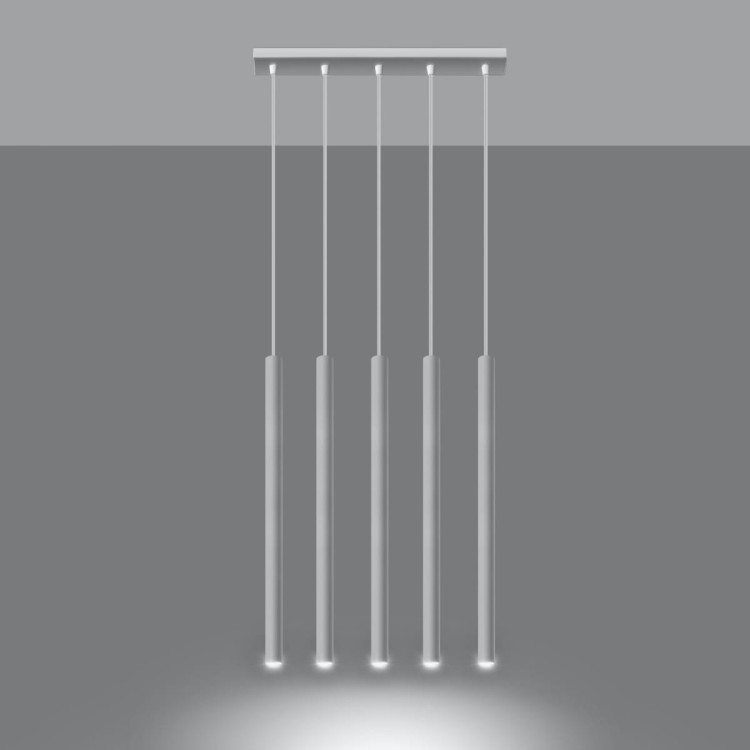 PASTELO SL.0468 to elegancka lampa wisząca wykonana ze stali malowanej proszkowo. Minimalistyczna forma oraz pięć smukłych kloszy świetnie komponują się z wnętrzami skandynawskimi, japandi i nowoczesnymi.