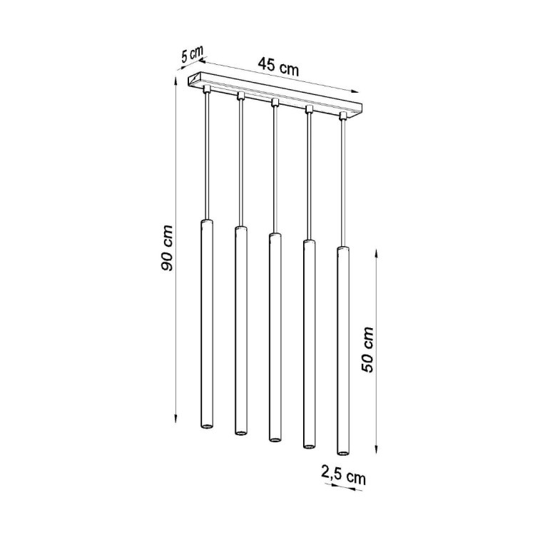 Designerska lampa wisząca PASTELO 5xG9 w matowej bieli doskonale sprawdzi się nad wyspą kuchenną i stołem. Smukłe tuby oraz nowoczesna forma tworzą elegancki i minimalistyczny klimat wnętrza.